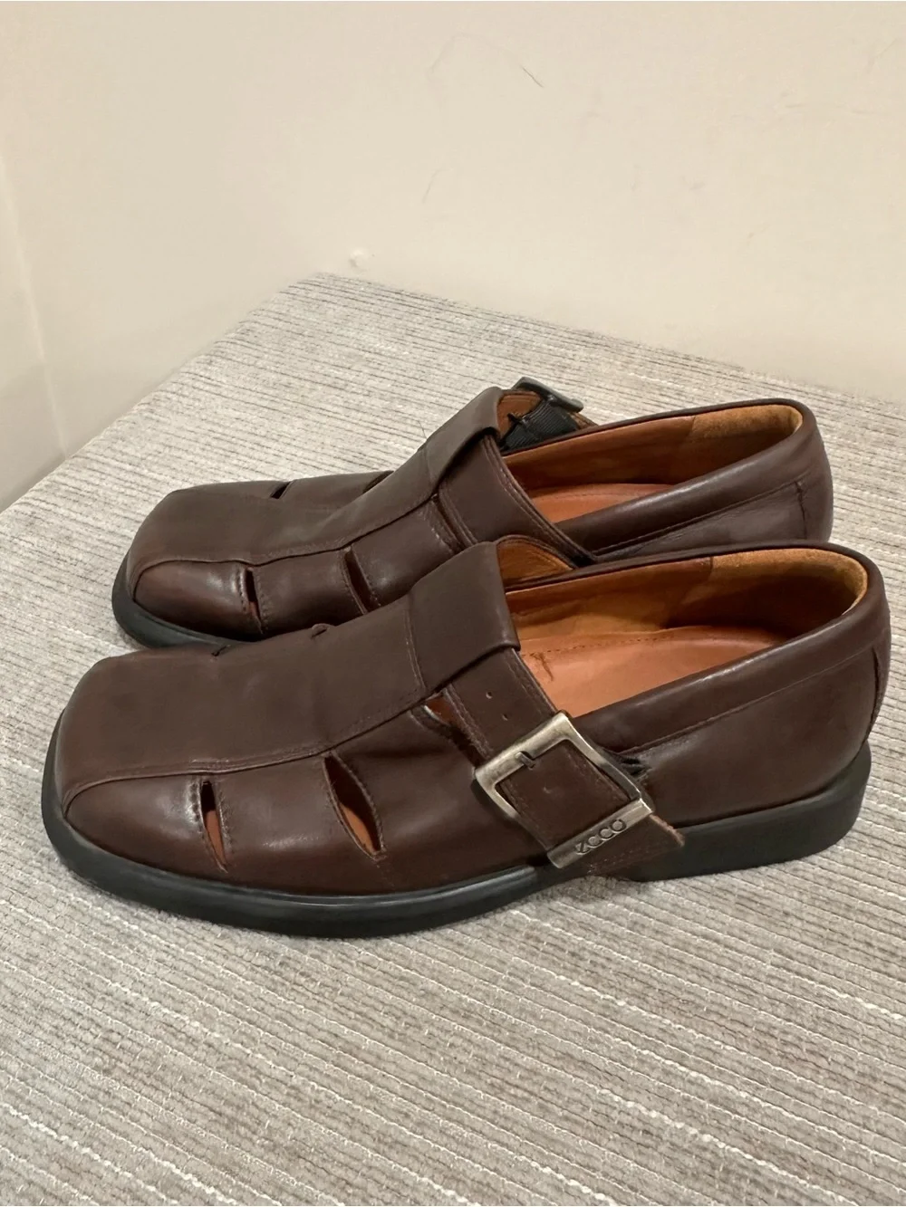 ECCO Men's Brown Leather Fisherman Sandals Casual Shoes US 7.5 $149.95 EUC *